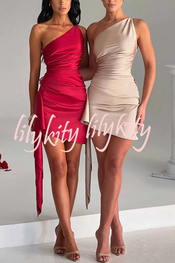 Sexy Slim Fit Backless One-shoulder Satin Mini Dress