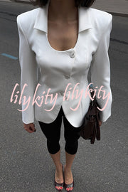 Solid Color Lapel Long Sleeve Casual Button Blazer