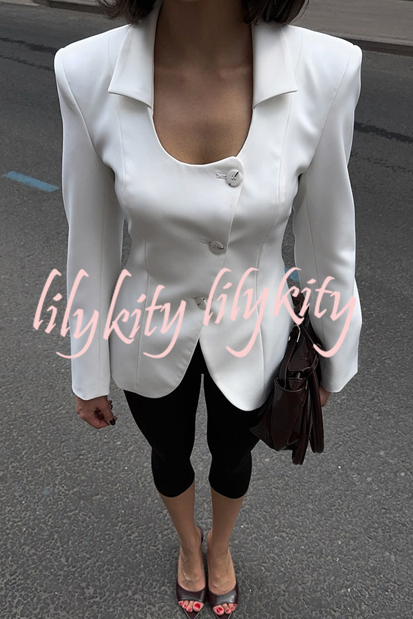 Solid Color Lapel Long Sleeve Casual Button Blazer