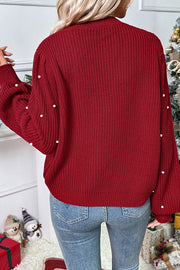 Christmas Pearl Embellished Casual V-Neck Knitted Cardigan