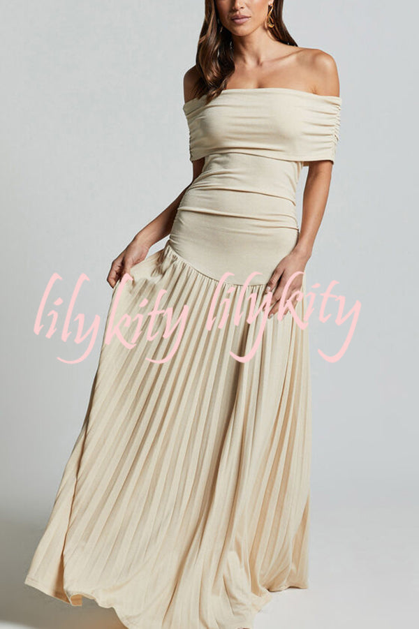 Sexy Off-shoulder Slim Fit Pleated Maxi Dress