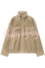 Fashionable Suede Loose Pocket Leather Jacket