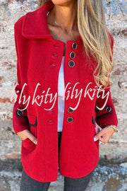 Solid Color Lapel Long Sleeve Button Loose Coat