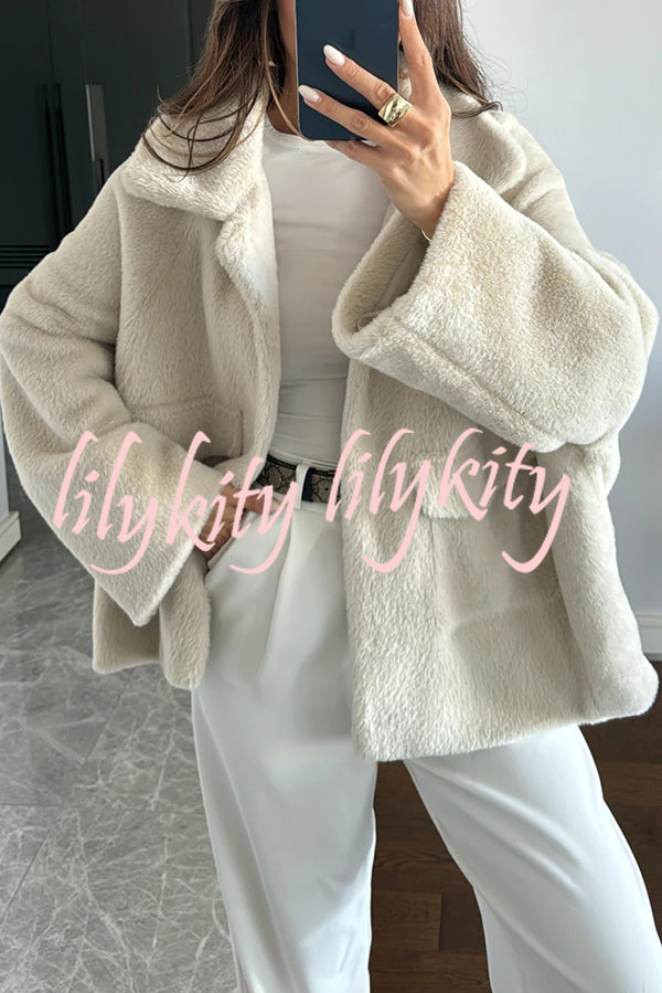 Fashion Lapel Long Sleeve Loose Furry Coat