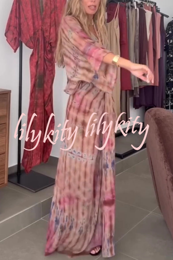 Unique Printed V-neck High-waisted Loose-fitting Holiday Maxi Dress