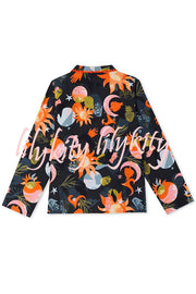 Evening Routine Unique Print Color-block Trim Loose Shirt and Elastic Waist Pocketed Pajama Set