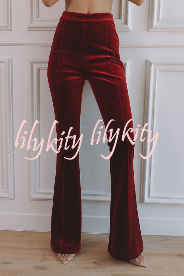 Delicate Daze Velvet High Rise Elastic Waist Flare Pants