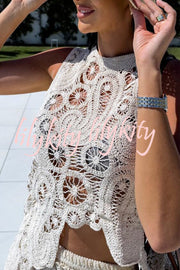 Summer Getaway Look Crochet Lace Irregular Hem Loose Tank Top