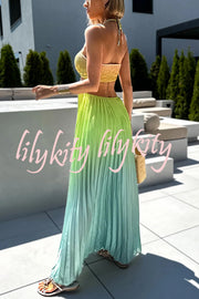 Get Ready Beautiful Gradient Print Cutout Halterneck Pleated Maxi Dress