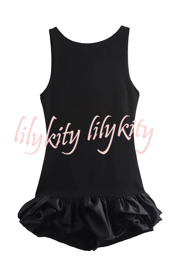 Born To Party Satin Patchwork Cloud Shape Wide Neck Mini Dress