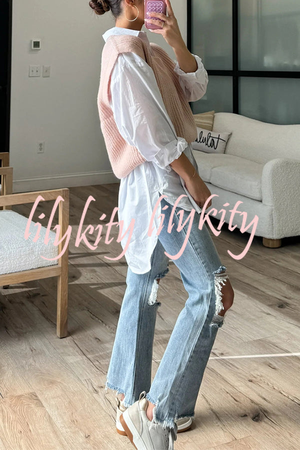 Solid Color V-neck Sleeveless Casual Loose Vest