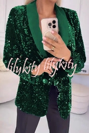 Fashion Sequin Lapel Long Sleeve Casual Blazer