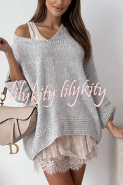 Solid Color Loose V-neck Casual Knitted Sweater