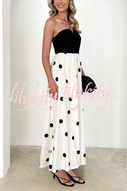 Polka Dot Print Off-shoulder Contrast Color Maxi Dress