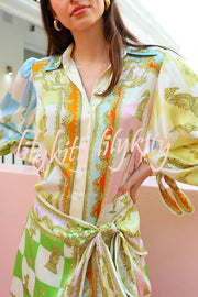 Vacay Mode Satin Unique Print Tie-up Design Wrap Mini Dress
