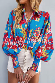 Contrast Unique Print Button Down Long Sleeved Shirt