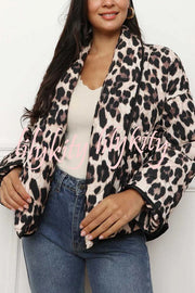 Leopard Print Loose Lapel Pocket Jacket