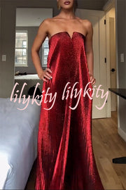 Party Time Pleated Metallic Fabric Off Shoulder Irregular Hem A-line Maxi Dress