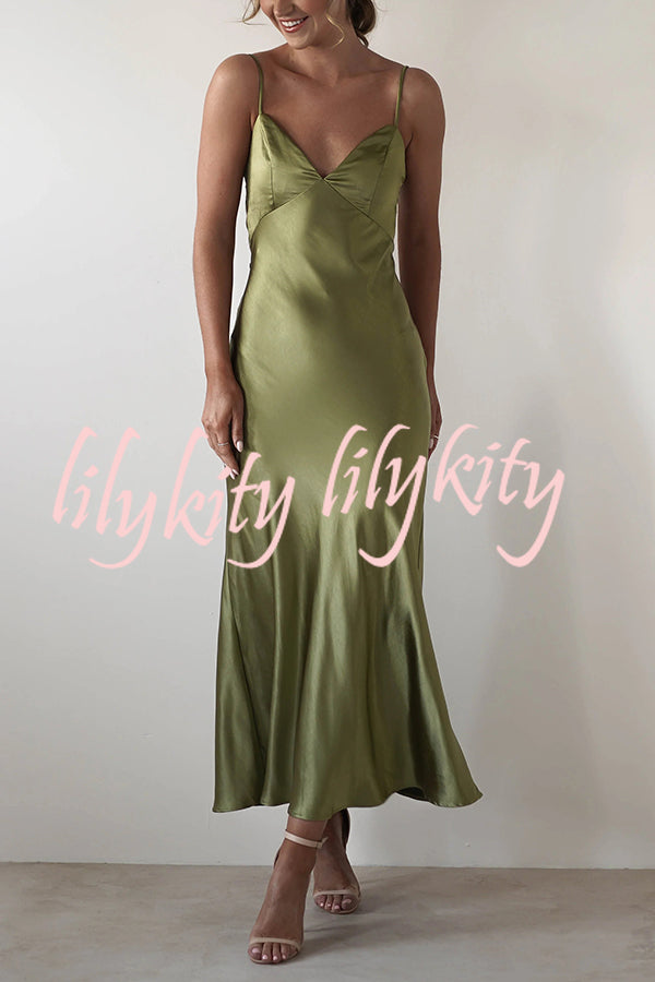 Satin Elegant Sling Backless Lace-Up Midi Dress