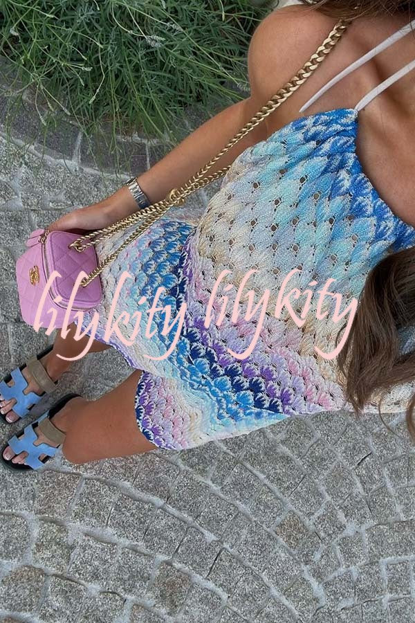 Wave Waves Knit Colorful Zigzag Pattern Halter Neck Backless Loose Romper