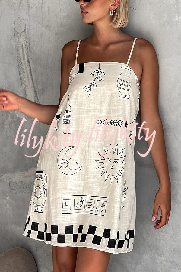 Fashionable Graffiti Printed Halter Backless Loose Mini Dress