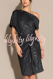 Solid Sequined Elegant Strappy Mini Dress