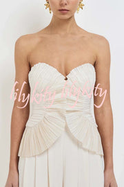 Show Exquisiteness Satin Pleated Heart-shaped Off Shoulder Halter Tank