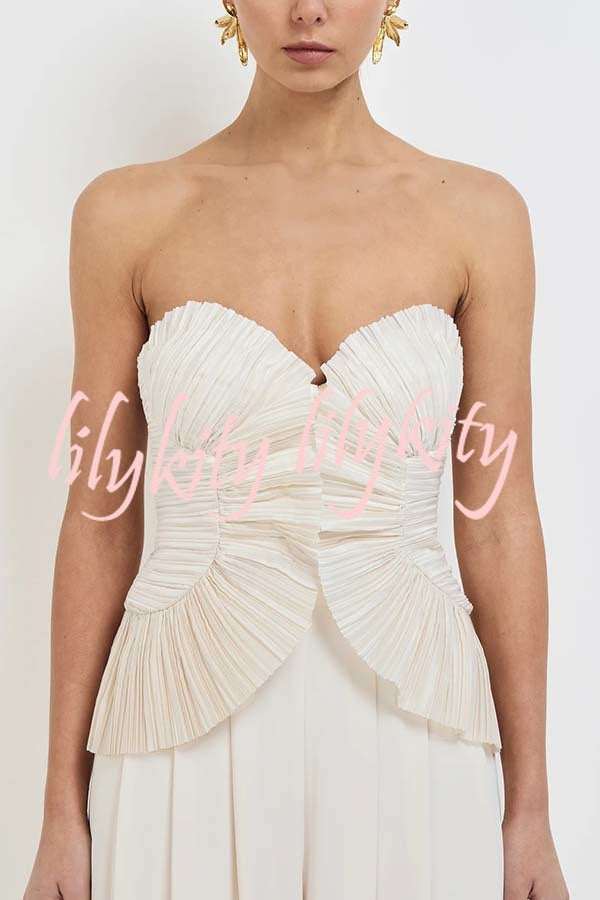 Show Exquisiteness Satin Pleated Heart-shaped Off Shoulder Halter Tank