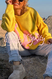 Letter Pattern Crew Neck Long Sleeve Loose Knit Sweater