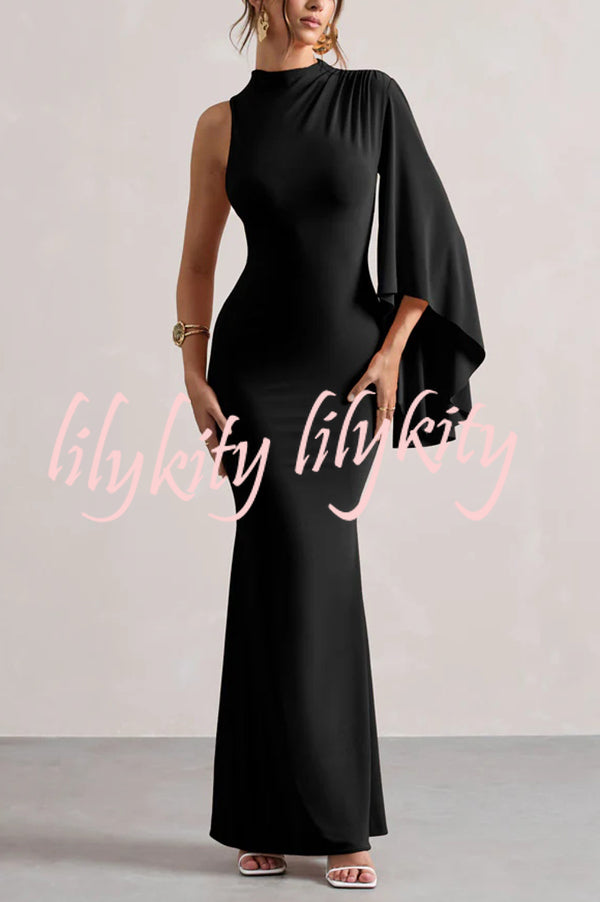 Ready When You Are High Neck One Ruffle Sleeve Maxi Dress