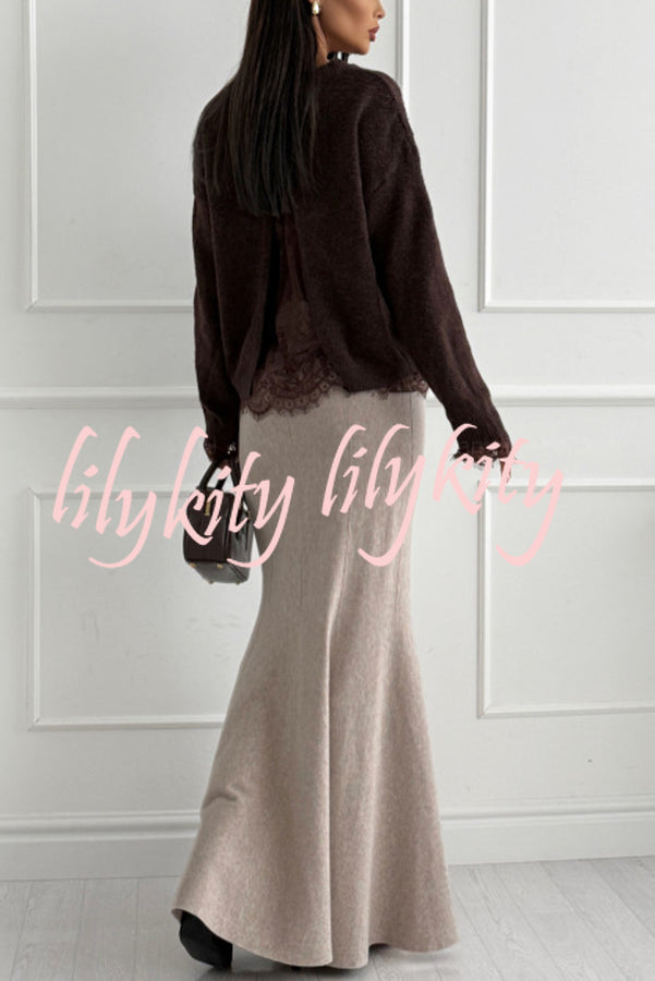 Caitlin Knit Stretch Fabric High Waist Fishtail Casual Maxi Skirt