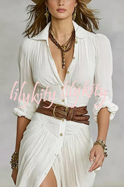 Fashion Lapel Single-breasted Waist Shirt-style Maxi Dress