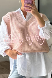 Solid Color V-neck Sleeveless Casual Loose Vest