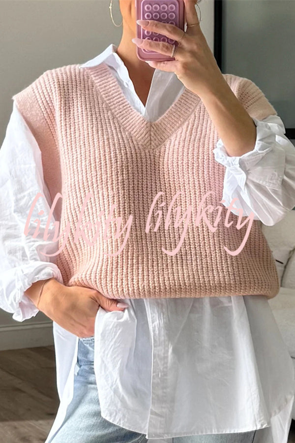 Solid Color V-neck Sleeveless Casual Loose Vest