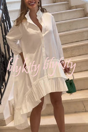 Solid Color Palace Style Loose Irregular Pleated Hem Mini Dress