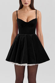 Year-end Dance Velvet Tulle Patchwork Sweetheart Neck Slip Mini Dress