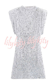 Fashionable Sequined Round Neck Sleeveless Slim-fit Mini Dress