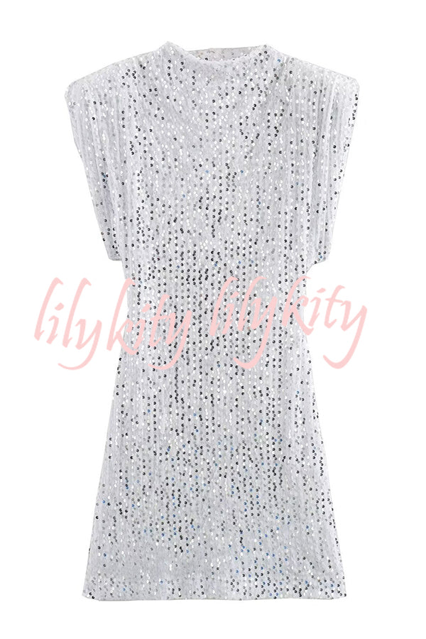 Fashionable Sequined Round Neck Sleeveless Slim-fit Mini Dress