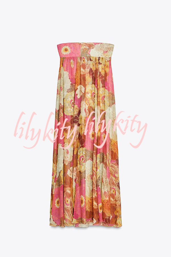 Shelia Ethnic Floral Print Off Shoulder A-line Maxi Dress