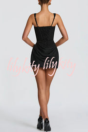 Cornelia Square Neck Back Lace-up Satin Drape Hem Mini Dress