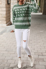 Christmas Geometric Round Neck Long Sleeve Loose Knitted Sweater