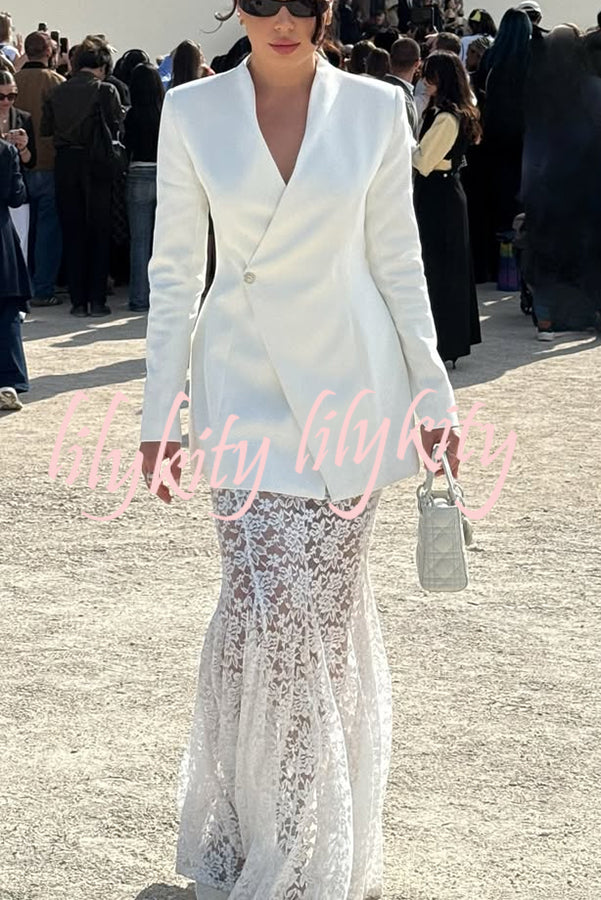 Poetic Muse Stand V-neck Rhinestone Button Up Long Sleeve Blazer