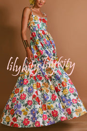 Garden Wedding Floral Print Back Tie-up Pocketed Slit Maxi Dress