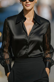 Solid Color Satin Loose-fitting See-through Long-sleeved Casual Shirt