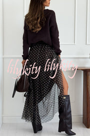 Timeless Treasures Tulle Polka Dot High Rise Elastic Waist Maxi Skirt