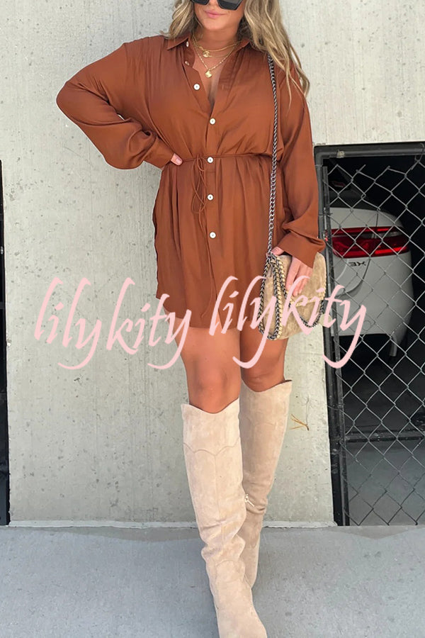 Solid Color Long Sleeve Button Casual Shirt-Style Rompers