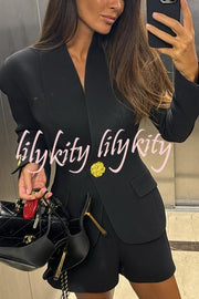Classic Luxury Unique Metal Button Stand Collar Long Sleeve Blazer