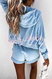 Athleisure Hooded Sweatshirt and Elastic Waist Pocket Shorts Set