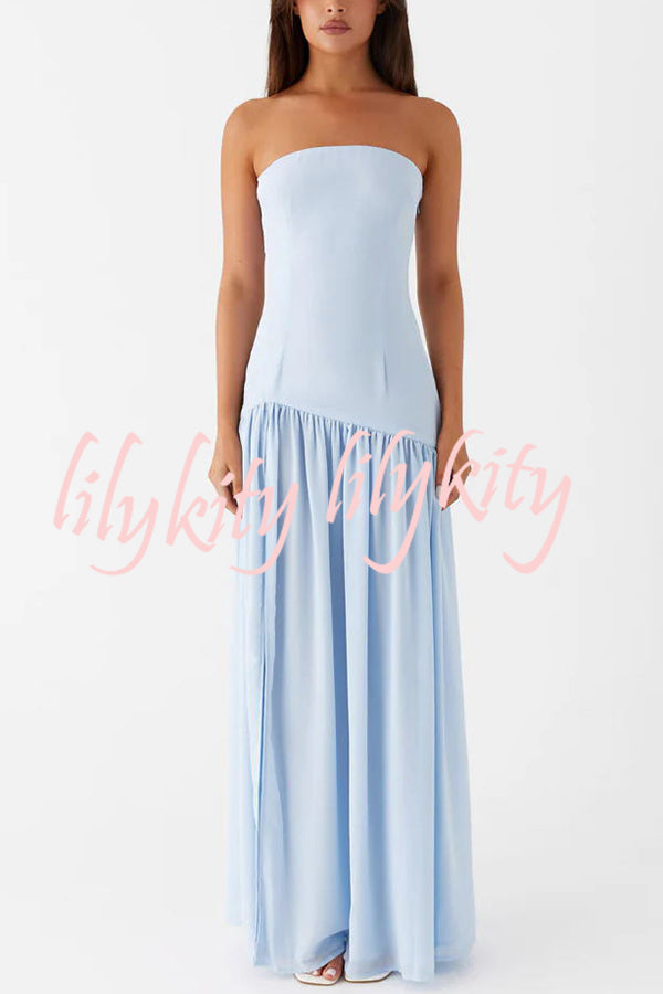 Eden Patchwork Semi-sheer Chiffon Strapless Maxi Dress