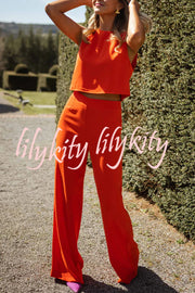 Modern and Elegant Solid Crop Tank and High Rise Flare Loose Pants Set